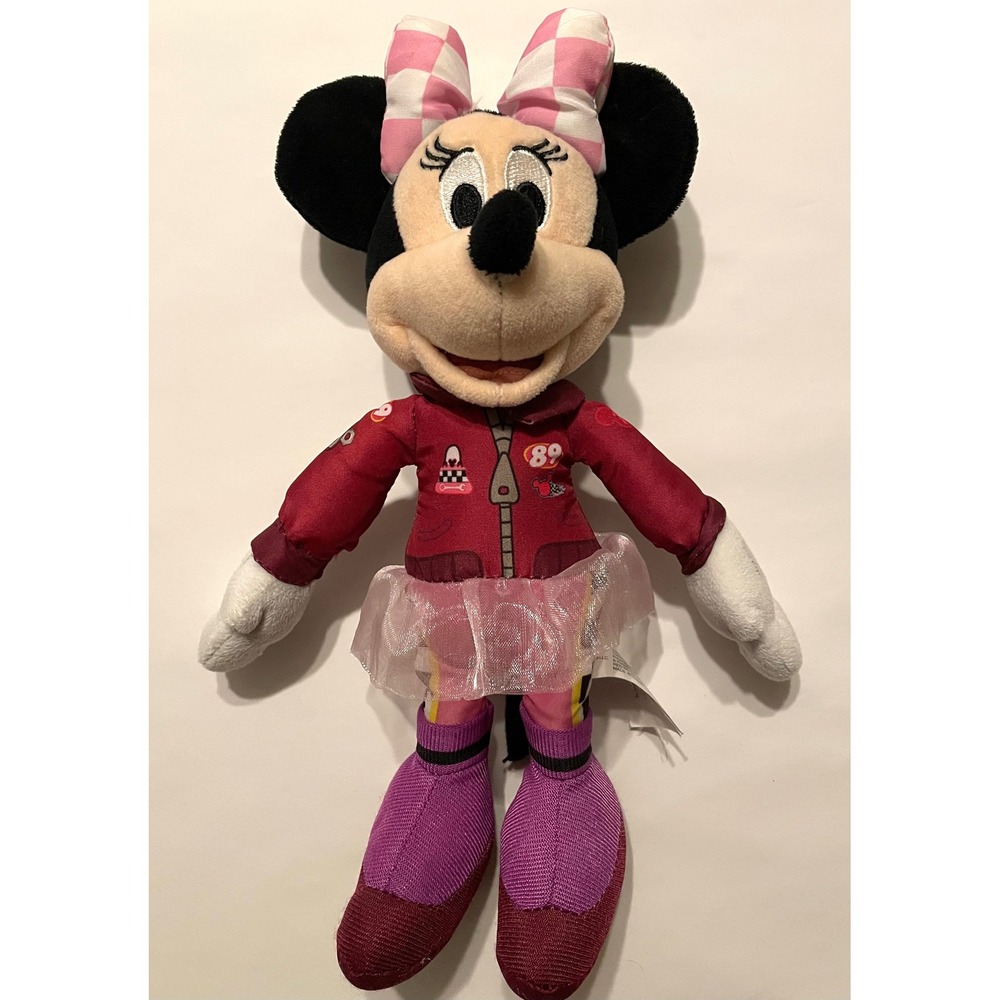 Disney Minnie Mouse Plush Kids 10" Red Roadster Racers Pink Tutu Racing Jacket